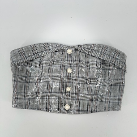 Lovers and Friends Sequin Zip Up Fold over Collar Faux Button - Picture 1 of 4